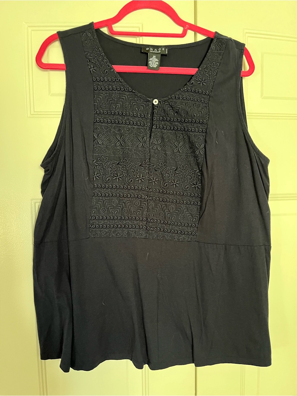 Grace Deep Navy Embroidered Sleeveless Top